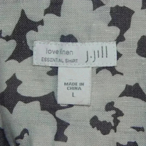 J. Jill Womens Size Large Off-White Gray Floral Love Linen Button Down Shirt - Picture 6 of 8